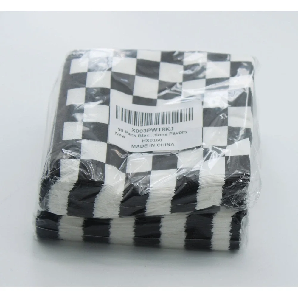 2 Pack 50 Pack Black and White Checkered Paper Napkins Racing Party Favors